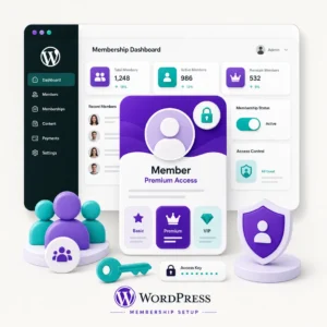 Basic WordPress membership setup concept showing a membership card