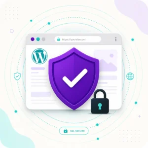 Basic WordPress security setup concept showing a security shield