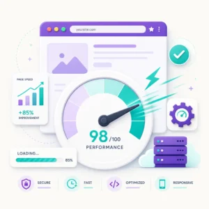 Basic WordPress speed optimization concept showing a speedometer icon