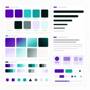 Brand color palette and typography system service — color swatches with HEX codes and font hierarchy examples for visual brand identity