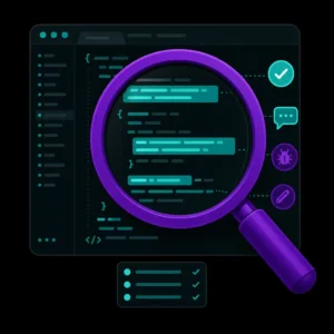 Code Review Lite concept showing a magnifying glass over code