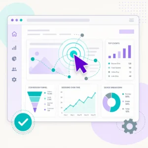 Custom event tracking setup concept showing a click cursor