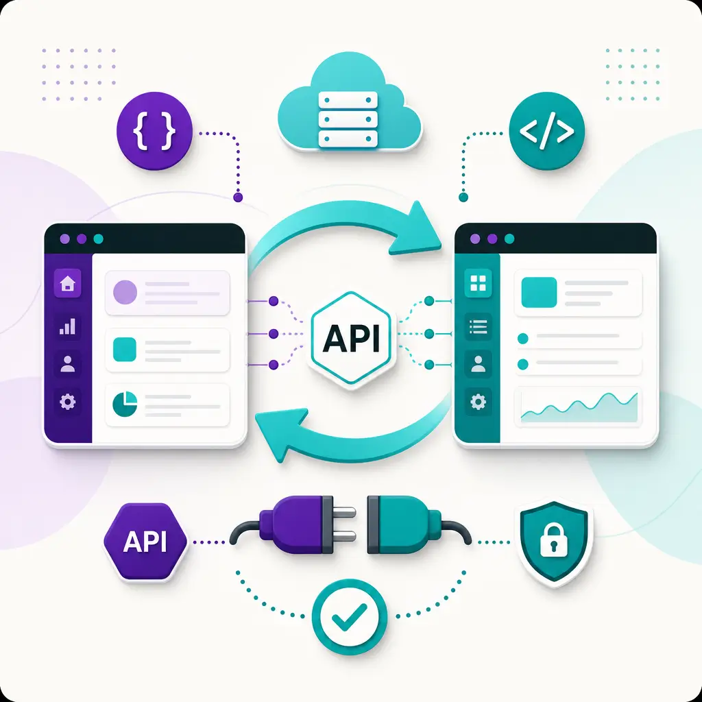 Simple API Integration 1 Simple API Integration Simple API integration concept showing connection arrows between two applications