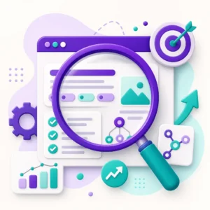 Single Page On-Page SEO concept showing an SEO magnifying glass