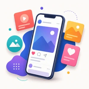 Professional social media post designs displayed on a phone for Instagram