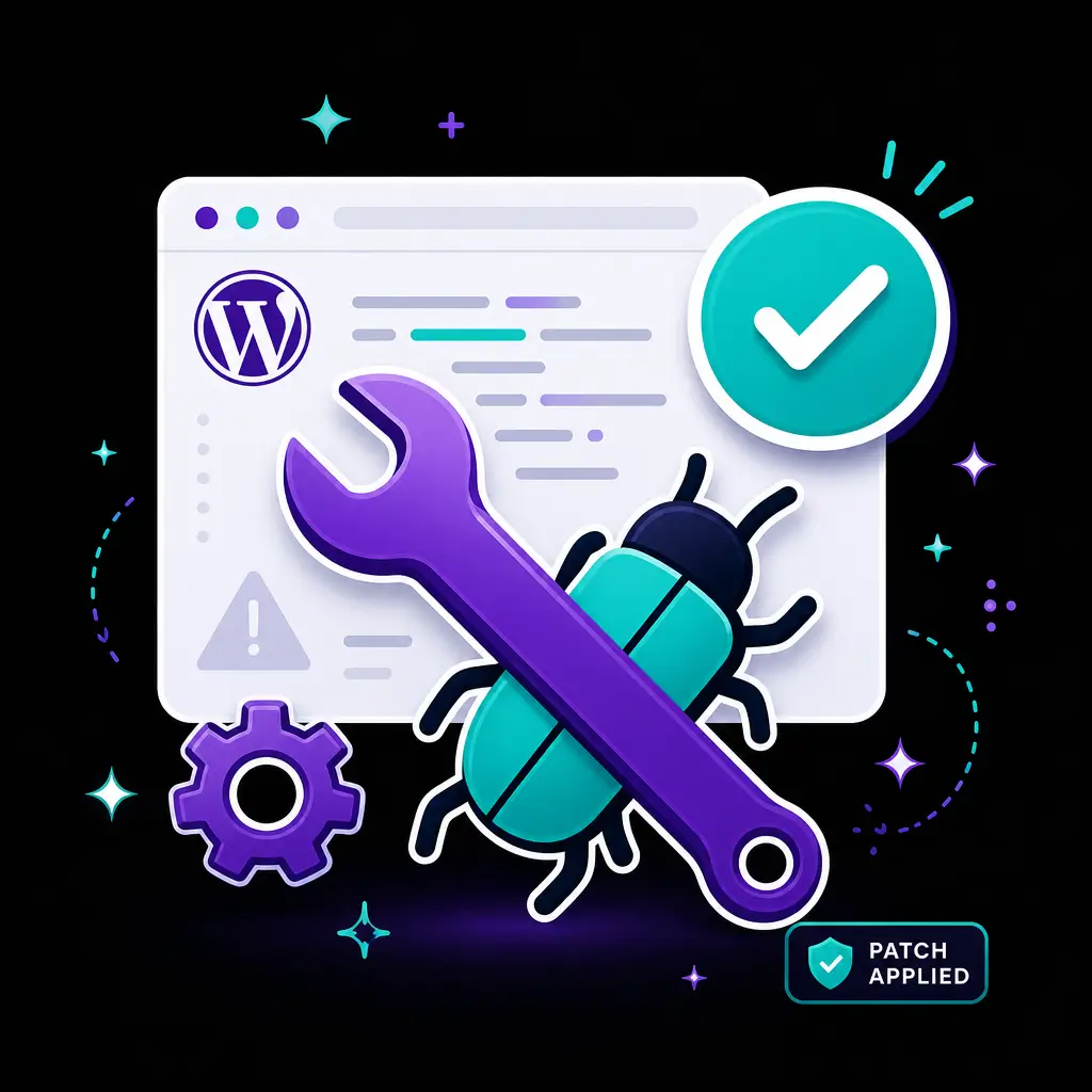 WordPress Bug Fixing 1 WordPress Bug Fixing WordPress bug fixing concept showing a maintenance wrench