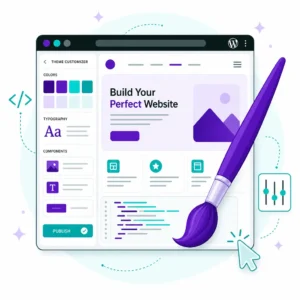 WordPress theme customization concept showing a design brush