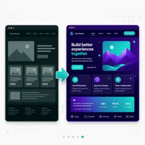 WordPress website redesign concept showing before and after website screens with improved layout